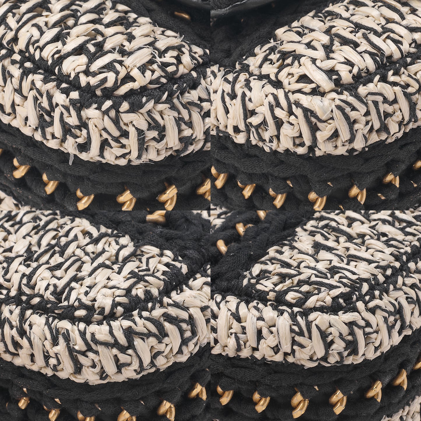 CHANEL Raffia x Cotton x Single Flap Chain Shoulder White x Black Gold-Tone Hardware, Pre-Owned