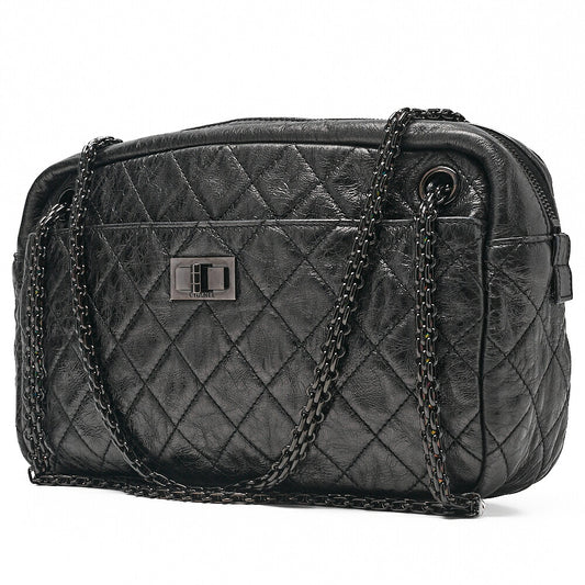 CHANEL Vintage Calf Matelasse 2.55 Turn Lock 2.55 Chain Shoulder Black-Tone Hardware, Pre-Owned
