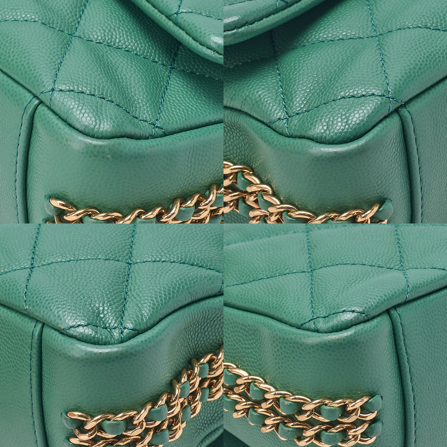 CHANEL Chanel Caviar Skin Turn Lock Single Flap Luxury Line Chain Shoulder Green Gold-Tone Hardware, Pre-Owned