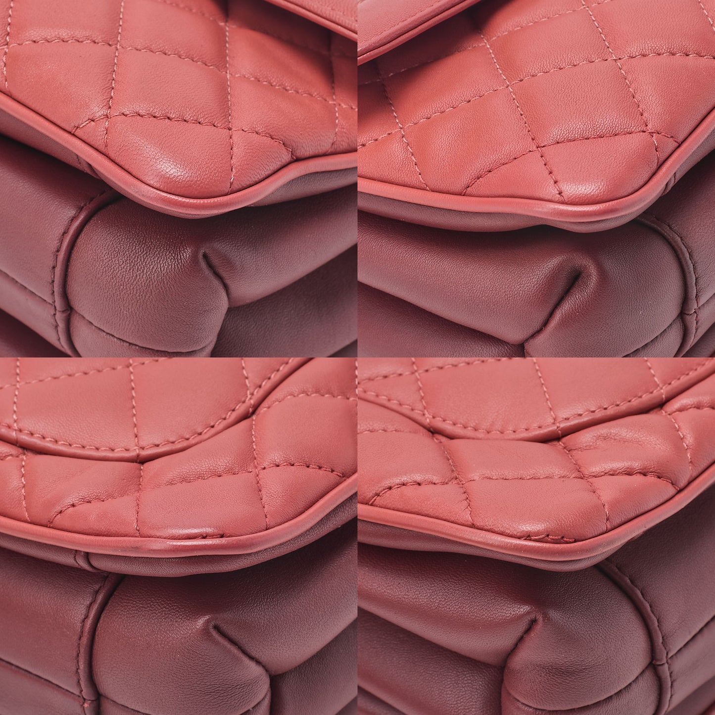 CHANEL Lambskin Matelasse Single Flap Chain Shoulder Pink Orange x Bordeaux Gold-Tone Hardware, Pre-Owned