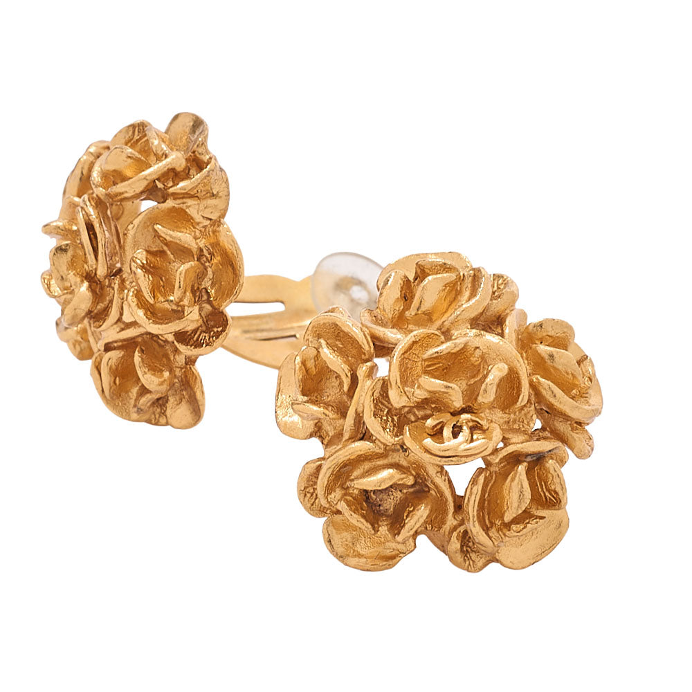 CHANEL Coco Mark Camellia 99P Earrings GP Gold Gold Plated-Tone Hardware, Pre-Owned