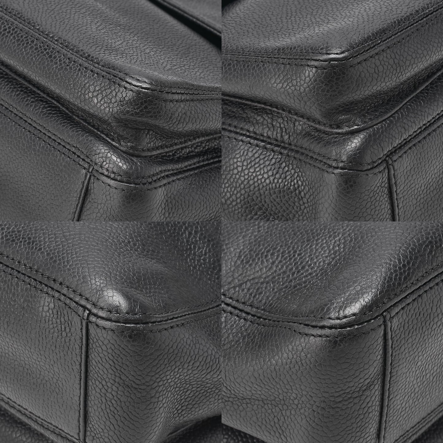 CHANEL Outside Flap Coco Mark Shoulder Bag Caviar Skin Black Silver-Tone Hardware, Pre-Owned