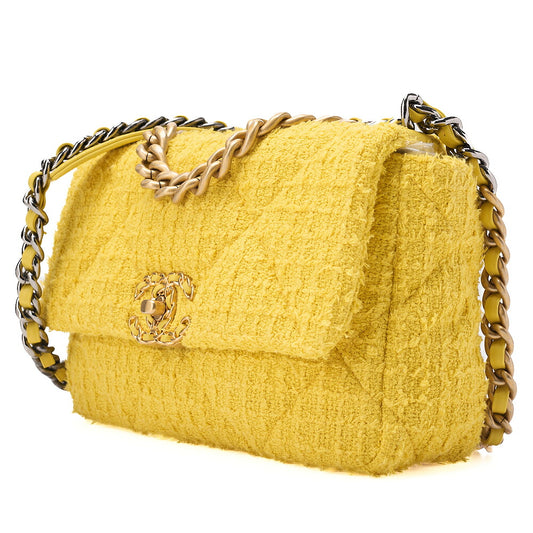 CHANEL Matelasse Chanel 19 Tweed 2-Way Chain Shoulder Yellow Gold X Silver-Tone Hardware, Pre-Owned