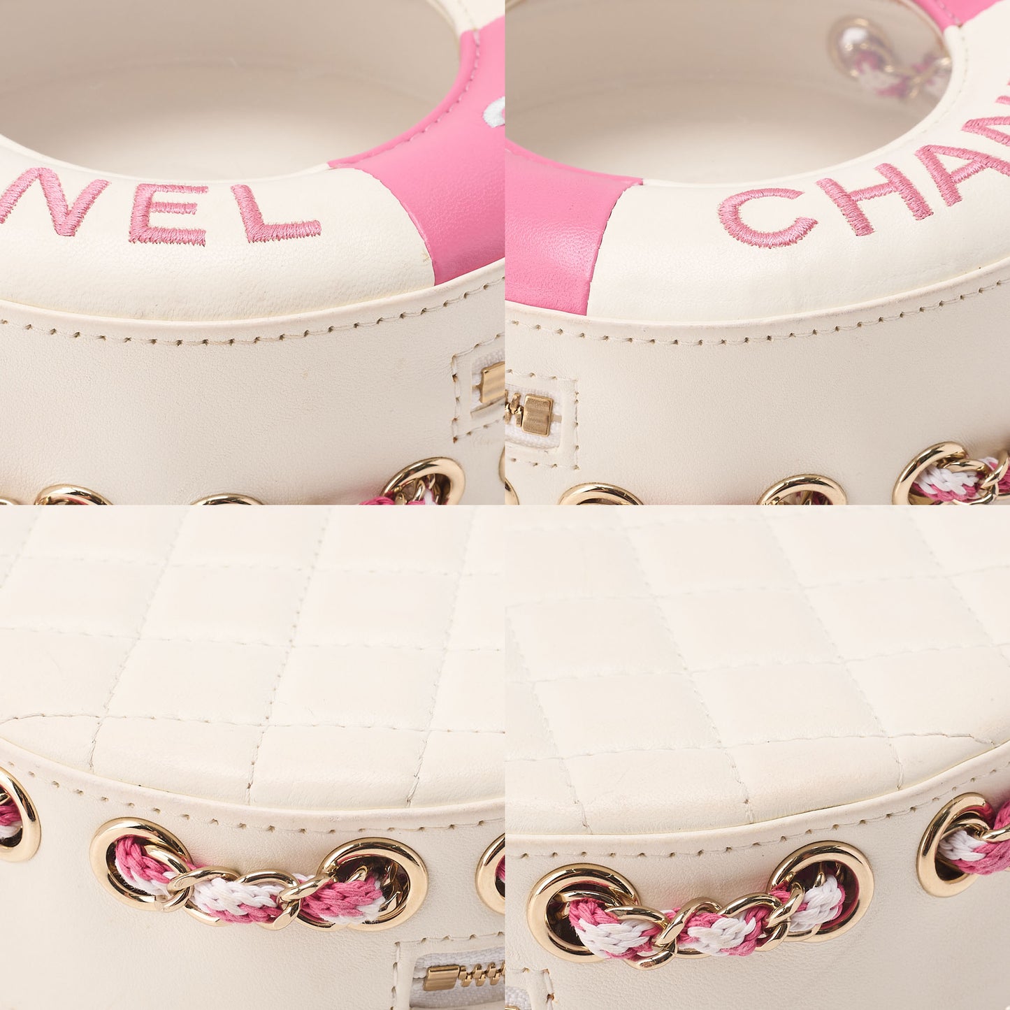 CHANEL Lambskin x Vinyl x Cotton Cruise Line Chain Shoulder Bag Float Pink x White Gold-Tone Hardware, Pre-Owned