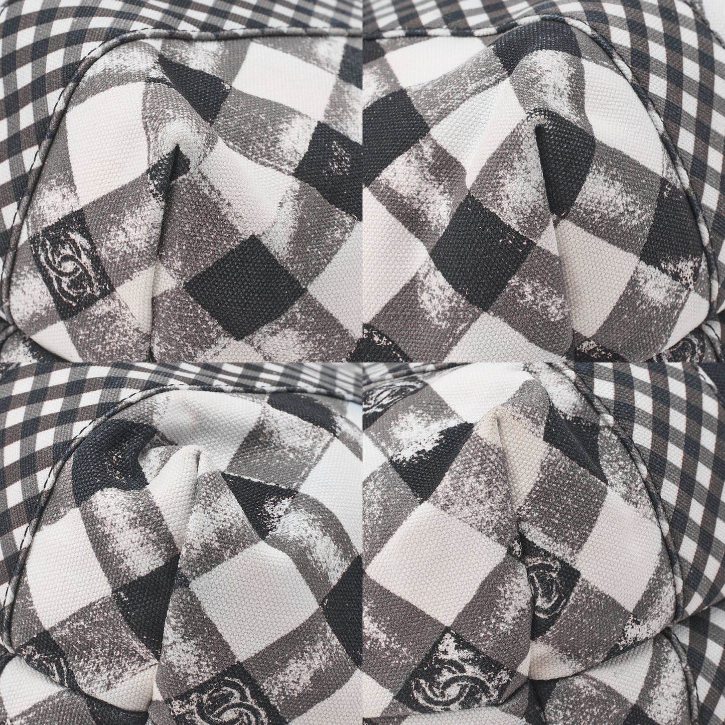 CHANEL Canvas x Lamb Gingham Check Handbag Black x White Silver-Tone Hardware, Pre-Owned