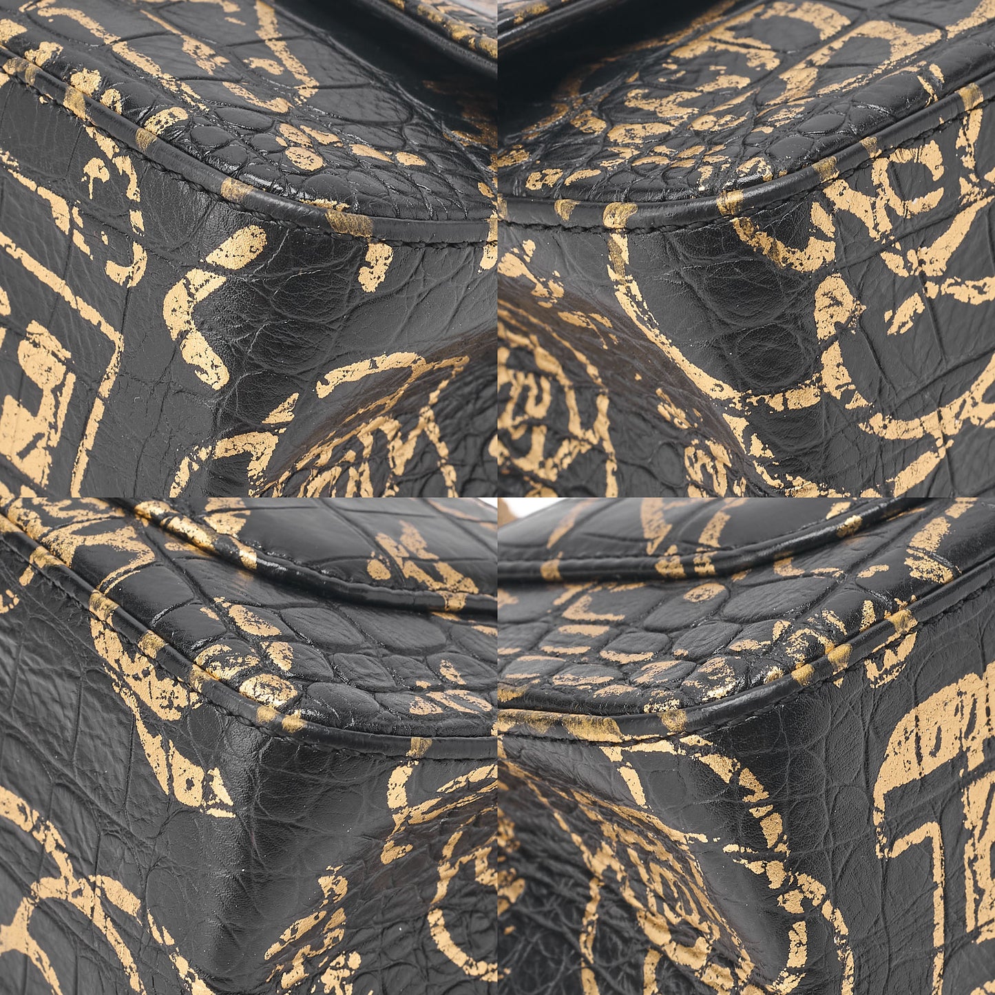 CHANEL Lambskin Graffiti 2.55 Lock 2.55 Chain Shoulder Black x Gold Gold-Tone Hardware, Pre-Owned