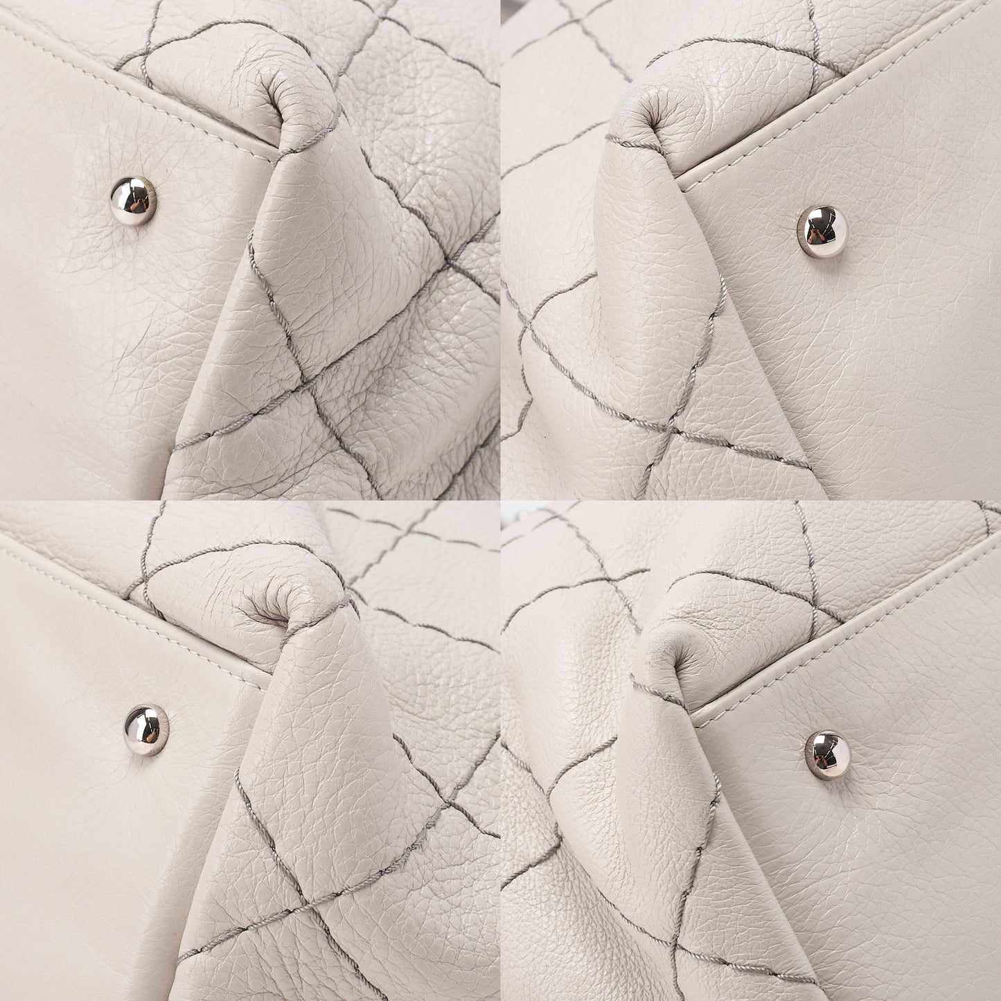 CHANEL Leather Tote Bag Matelasse Coco Mark Ozan Road Large Size Gray Silver-Tone Hardware, Pre-Owned
