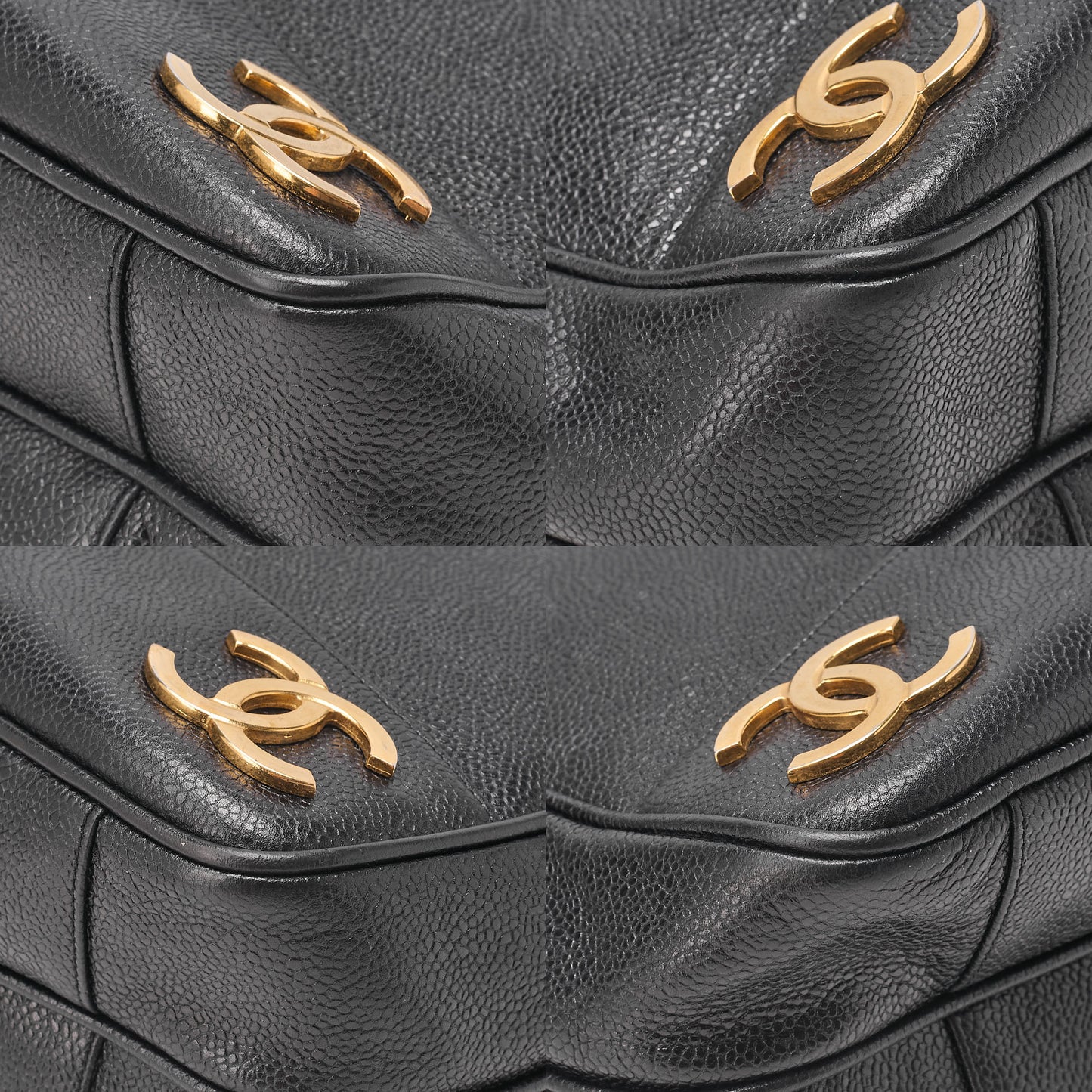 CHANEL Shoulder Bag Ball Charm Triple Coco Double Chain Shoulder Caviar Skin Black Gold-Tone Hardware, Pre-Owned