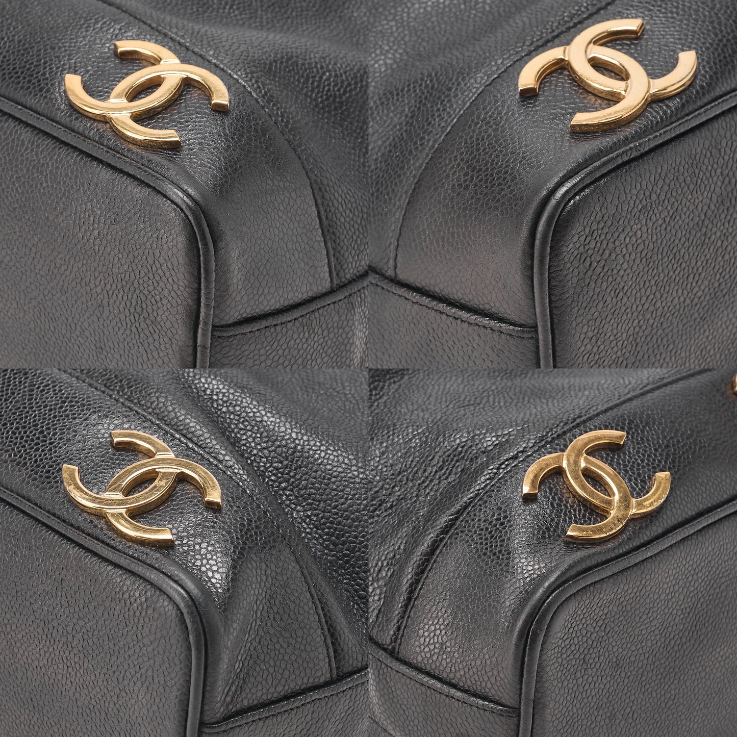 CHANEL Chain Shoulder Bag Caviar Skin Triple Coco Drawstring Ball Charm Black Gold-Tone Hardware, Pre-Owned