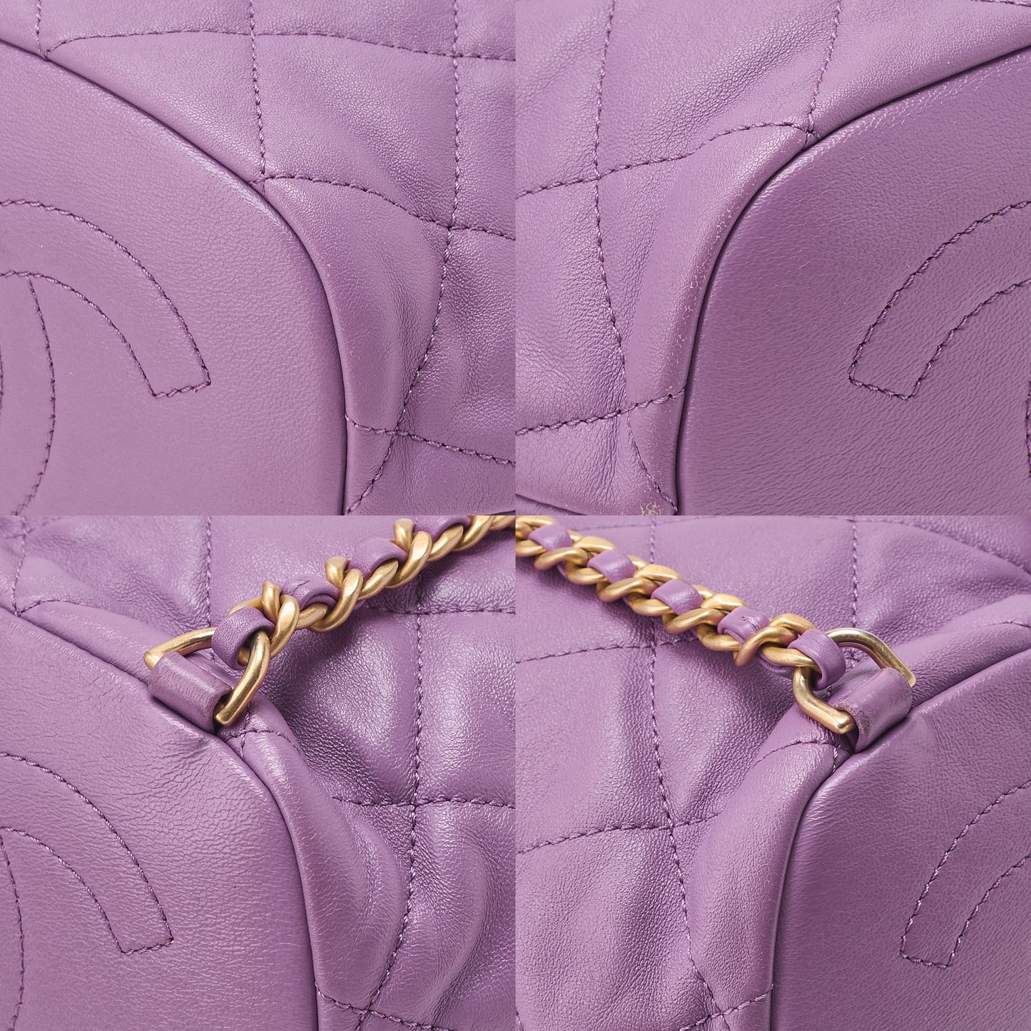 CHANEL Lambskin Matelasse Drawstring 2-Way Chain Backpack with Coco Charm Purple Gold-Tone Hardware, Pre-Owned