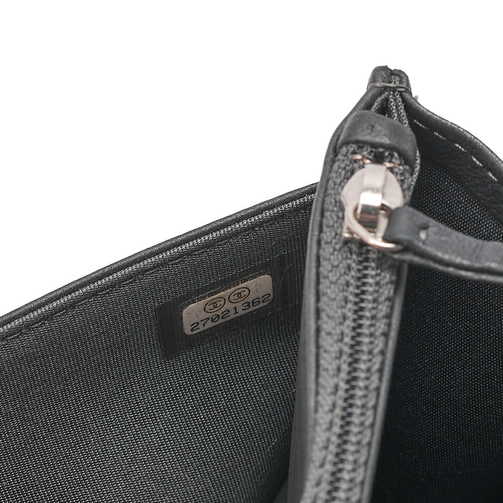 CHANEL Lambskin Camellia Studd Chain Wallet Dark Gray Silver-Tone Hardware, Pre-Owned