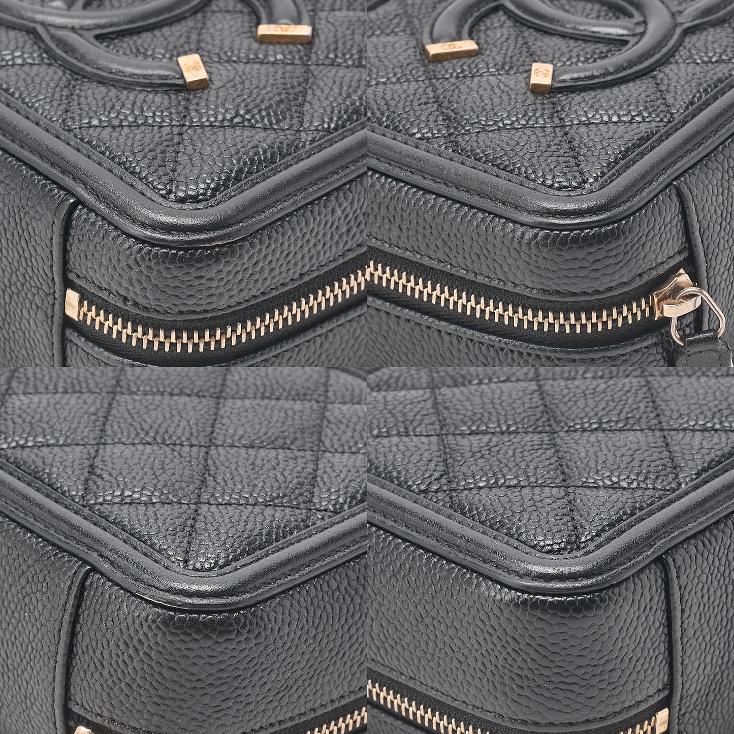CHANEL Caviar Skin CC Filigree Mini Shoulder Bag Coco Mark Black Gold-Tone Hardware, Pre-Owned