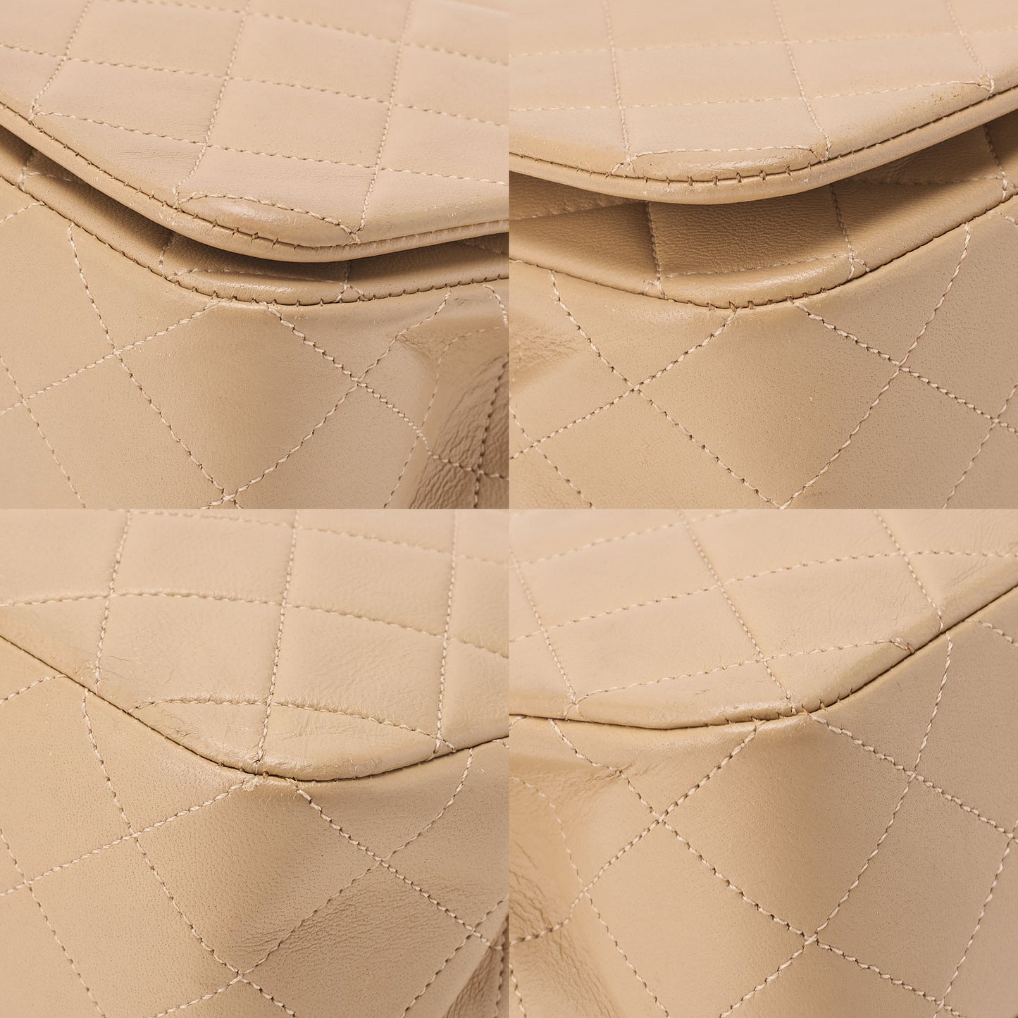 CHANEL Lambskin Lambskin Matelasse Full Flap Turn Lock Chain Shoulder Beige Gold-Tone Hardware, Pre-Owned