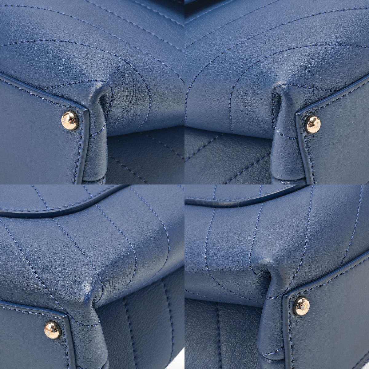 CHANEL Calfskin V-Stitch Turn Lock 2-Way Chain Shoulder Navy Gold-Tone Hardware, Pre-Owned