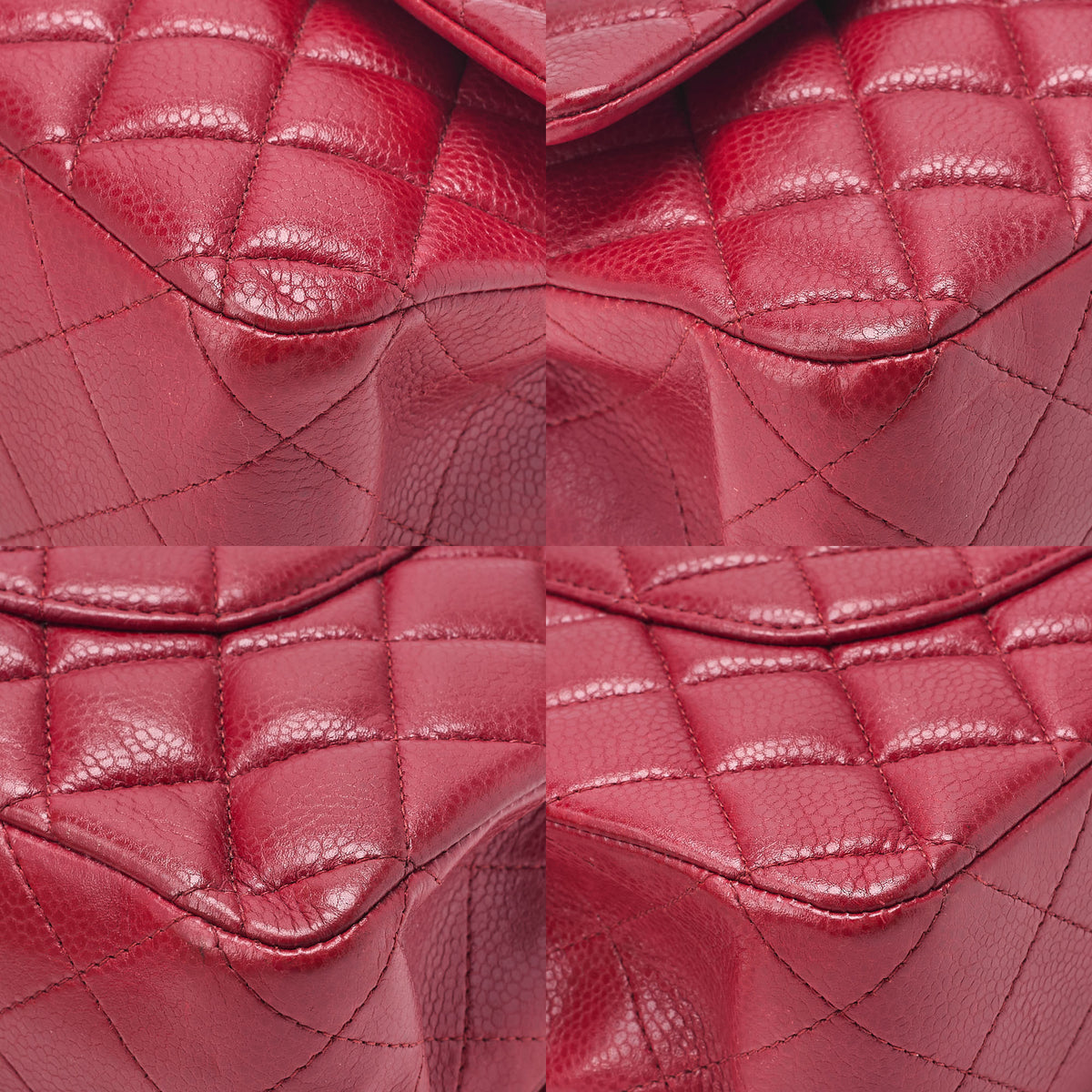 CHANEL Shoulder Bag Matelasse Double Flap 25cm Chain Shoulder Caviar Skin Red Silver-Tone Hardware, Pre-Owned
