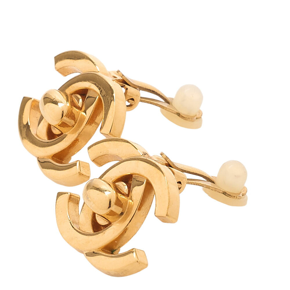 CHANEL Coco Mark Turnlock 95A Earrings GP Gold (Gold Plated)Gold -Tone Hardware, Pre-Owned
