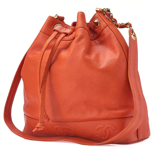CHANEL Triple Coco Drawstring Chain Shoulder Caviar Skin Orange Page Gold-Tone Hardware, Pre-Owned