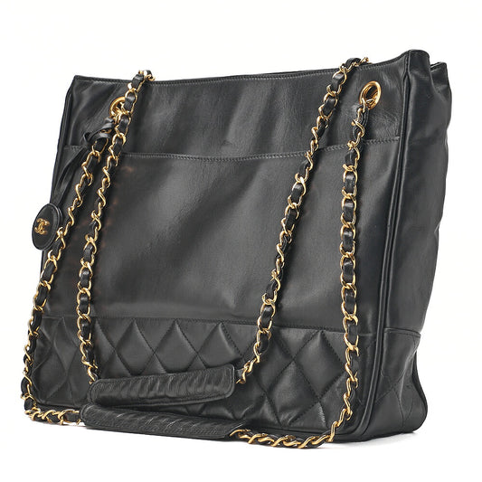 CHANEL Chanel Matelasse Double Chain Shoulder with Pull Charm Lambskin Black Gold-Tone Hardware, Pre-Owned