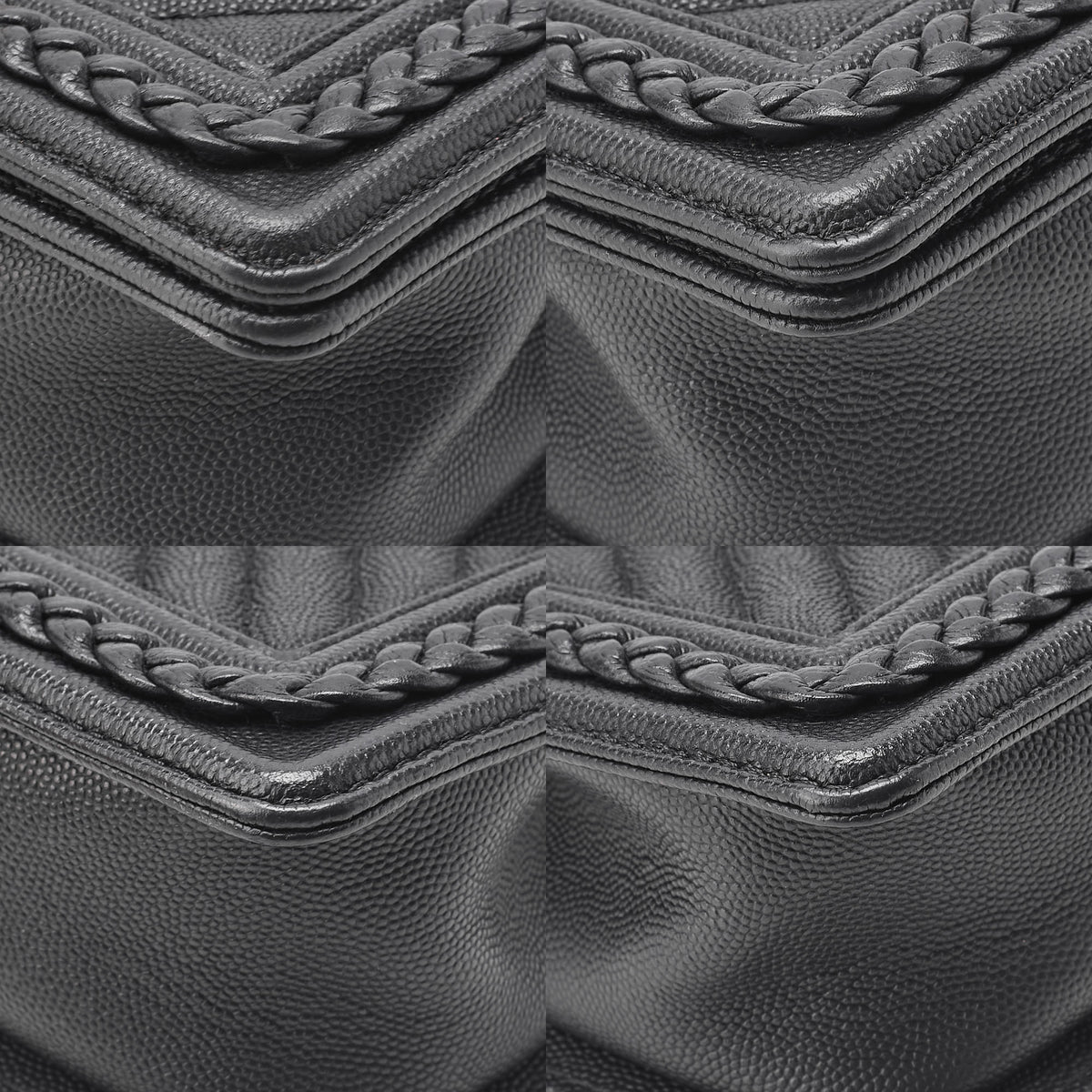 CHANEL Caviar Skin V-Stitch Chevron Boy Chanel 20 Chain Shoulder Black Gold-Tone Hardware, Pre-Owned