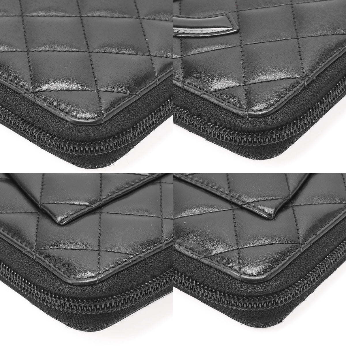 CHANEL Calf Leather x Enamel Kanbon Line Matelasse Round Long Wallet Organizer Black Silver-Tone Hardware, Pre-Owned