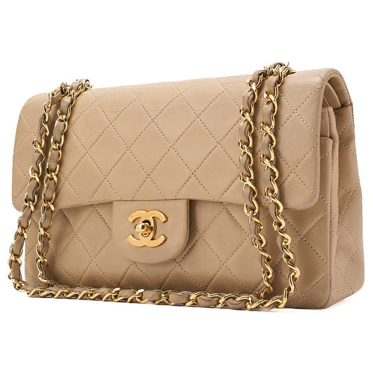 CHANEL Chain Shoulder Bag Matelasse 23cm Double Flap Lambskin Beige Gold-Tone Hardware, Pre-Owned