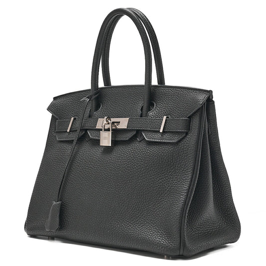 HERMES Birkin 30 Handbag Togo Black (Silver Hardware) Silver-Tone Hardware, Pre-Owned