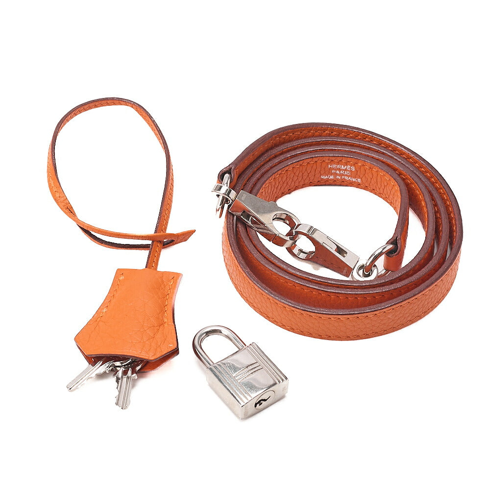 HERMES Herm?s Bolide 35 Taurillon Clemence 2-Way Handbag Orange Silver-Tone Hardware, Pre-Owned