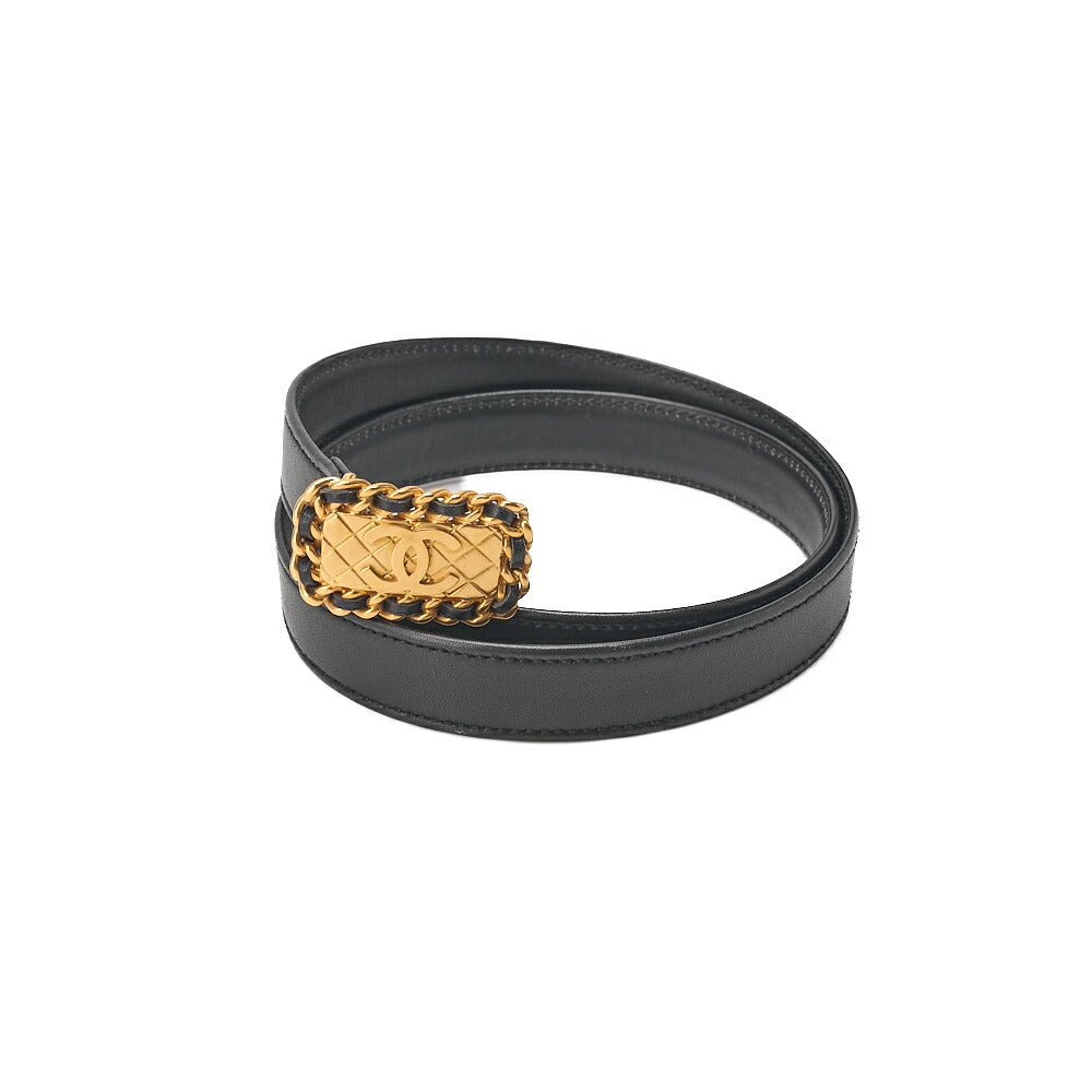CHANEL Coco Mark Belt 75 Lambskin Black Gold-Tone Hardware, Pre-Owned