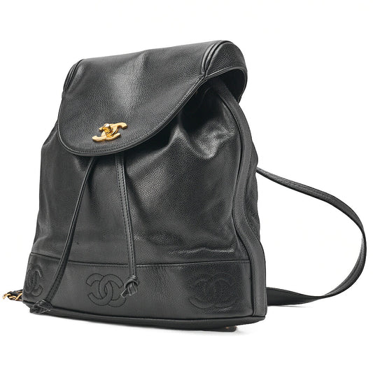 CHANEL Chanel Caviar Skin Triple Coco Turn Lock Chain Backpack Black Gold-Tone Hardware, Pre-Owned