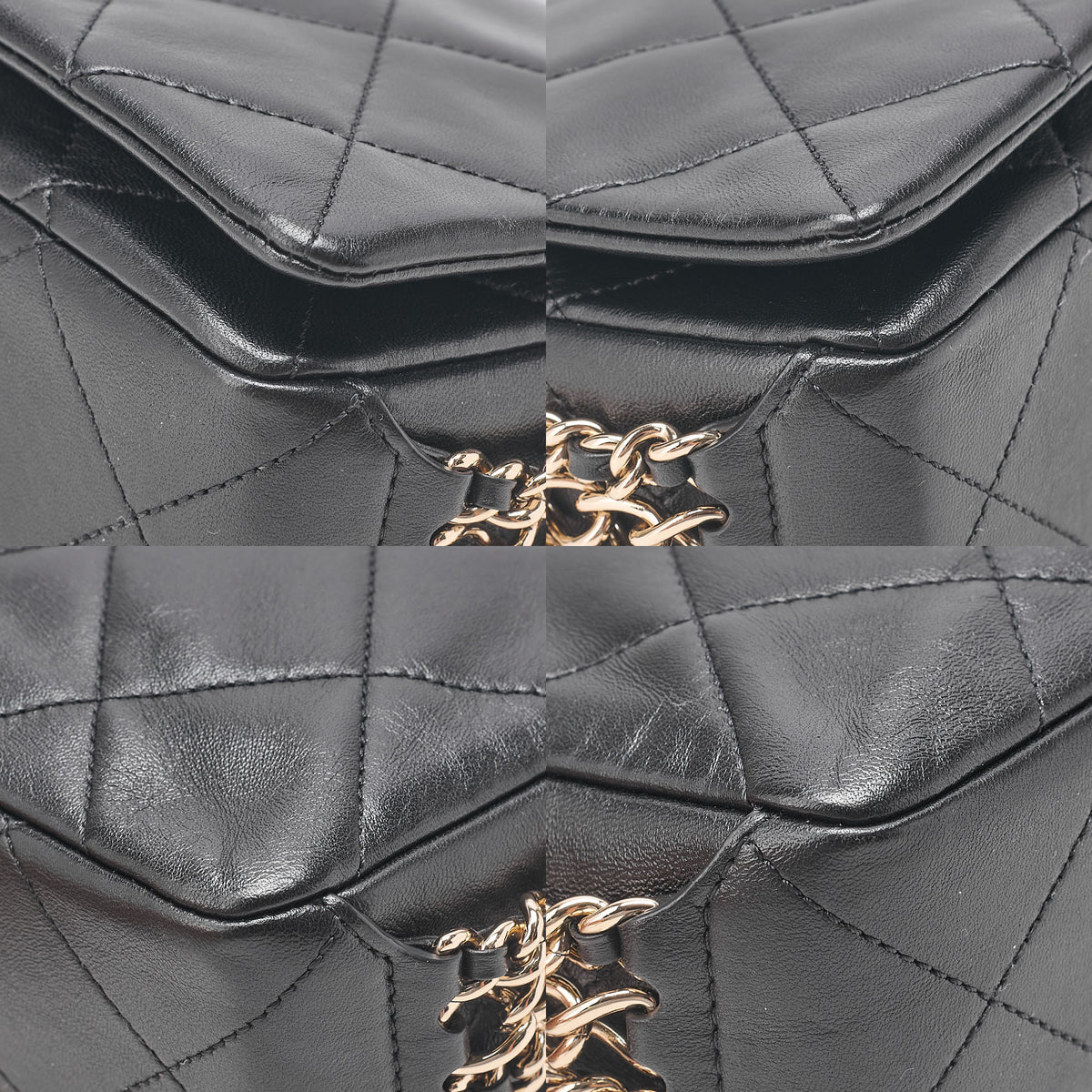 CHANEL Lambskin Matelasse Full Flap Chain Shoulder Black Gold-Tone Hardware, Pre-Owned