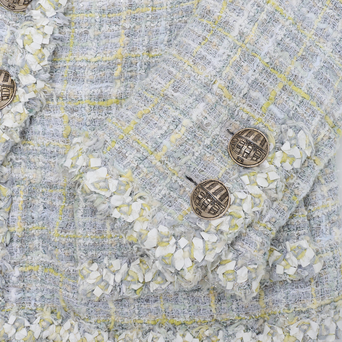CHANEL Jacket, Tweed, No Collar, Cotton Blend, Blue, Silver-Tone Hardware, Pre-Owned - Vintage La Charme