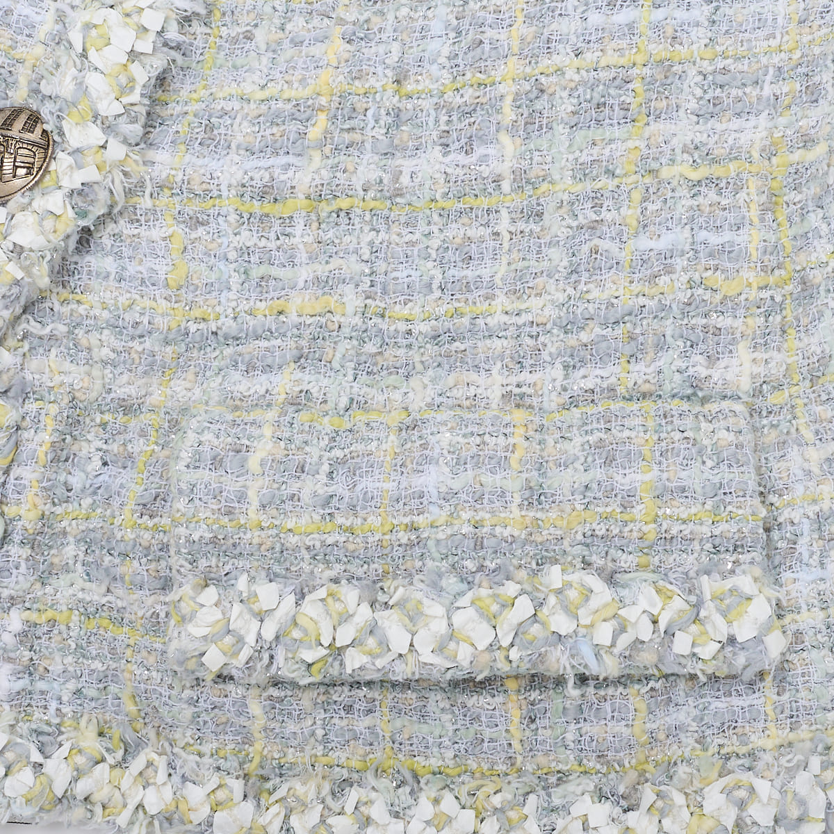 CHANEL Jacket, Tweed, No Collar, Cotton Blend, Blue, Silver-Tone Hardware, Pre-Owned - Vintage La Charme