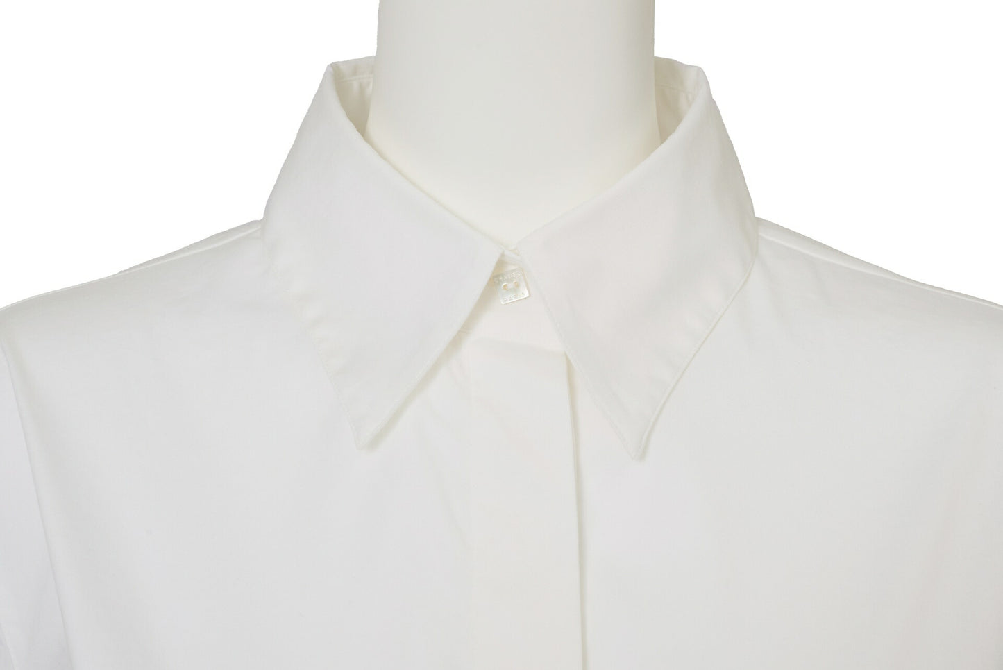 CHANEL Short Sleeve Shirt Blouse T-Shirt, Coco Mark, Cotton Blend, White, Silver-Tone Hardware, Pre-Owned - Vintage La Charme