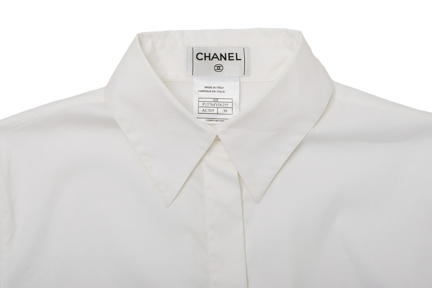 CHANEL Short Sleeve Shirt Blouse T-Shirt, Coco Mark, Cotton Blend, White, Silver-Tone Hardware, Pre-Owned - Vintage La Charme