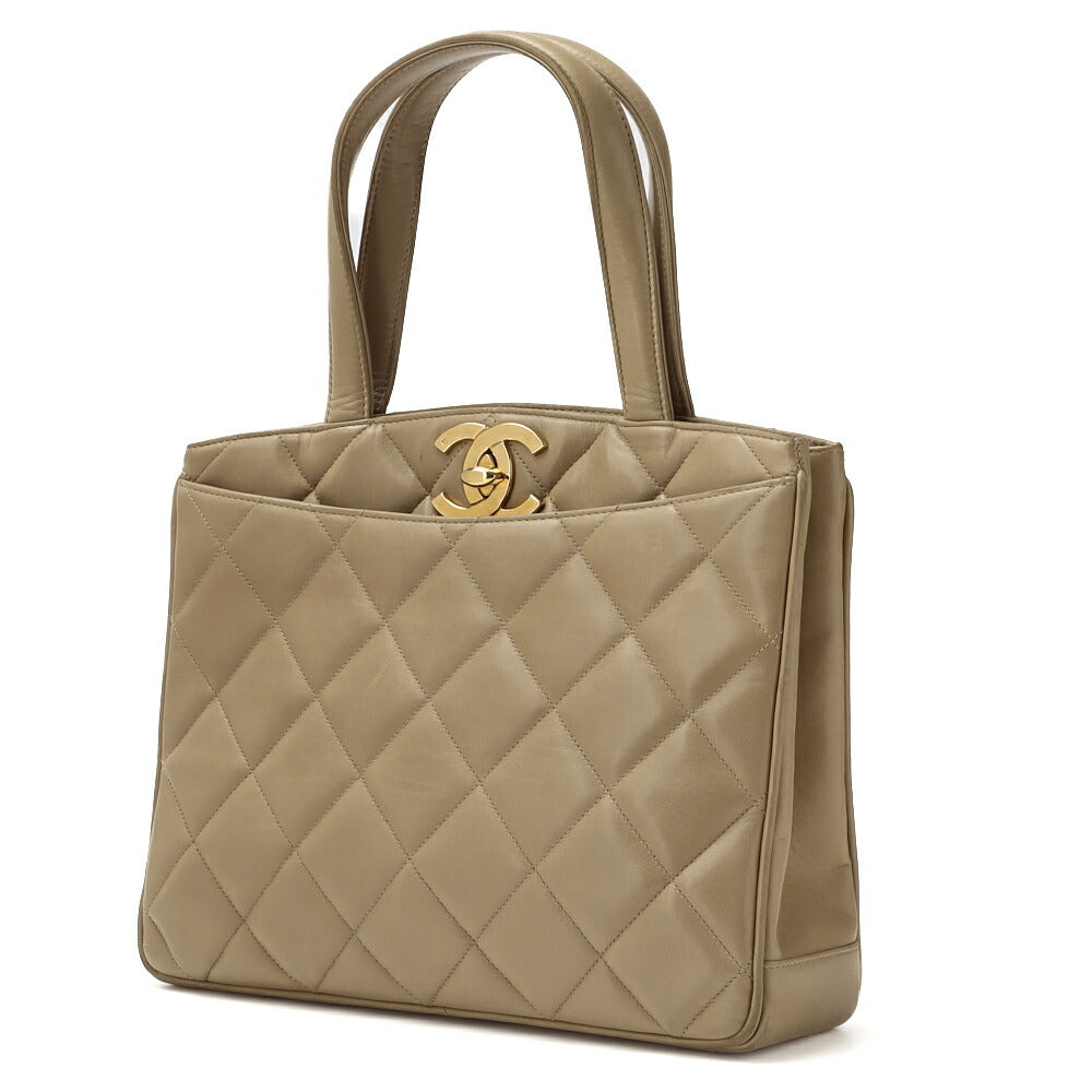 CHANEL Handbag Matelasse Turn Lock Lambskin Beige Gold-Tone Hardware Pre-Owned - Vintage La Charme