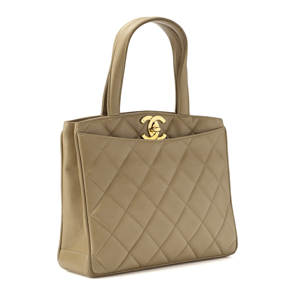 CHANEL Handbag Matelasse Turn Lock Lambskin Beige Gold-Tone Hardware Pre-Owned - Vintage La Charme