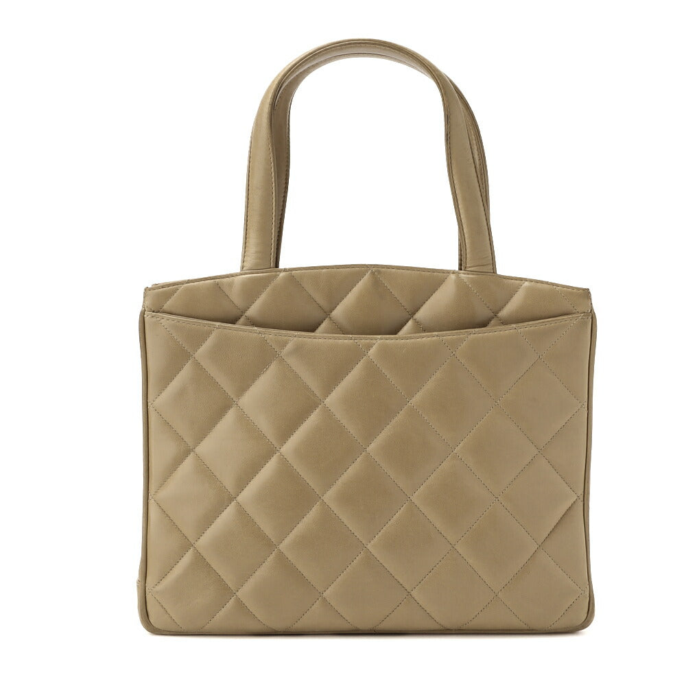 CHANEL Handbag Matelasse Turn Lock Lambskin Beige Gold-Tone Hardware Pre-Owned - Vintage La Charme