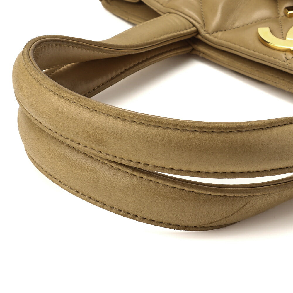CHANEL Handbag Matelasse Turn Lock Lambskin Beige Gold-Tone Hardware Pre-Owned - Vintage La Charme