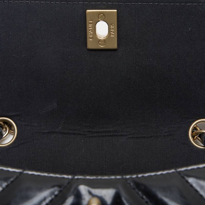 CHANEL Shoulder Bag, V-Stitch, Turn Lock, Enamel, Black, Gold-Tone Hardware, Pre-Owned - Vintage La Charme