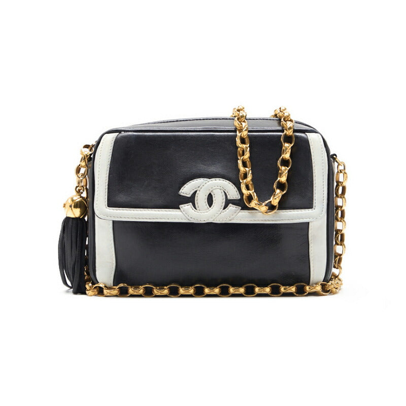 Chanel Shoulder Bag, Coco Mark With Fringe Bijou Chain, Bicolor Lambskin, White, Gold-Tone Hardware, Pre-Owned - Vintage La Charme
