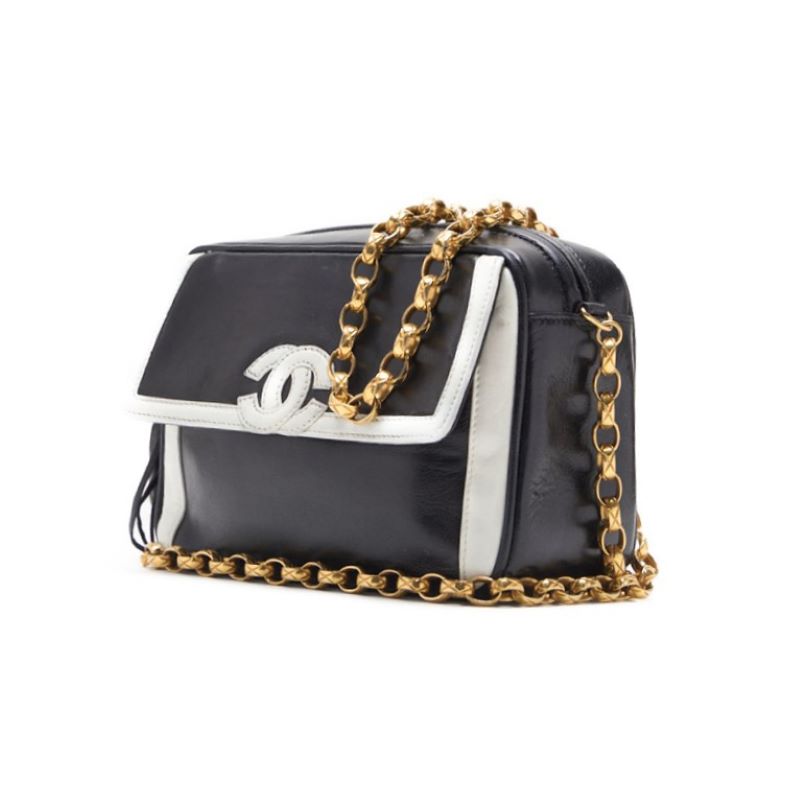 Chanel Shoulder Bag, Coco Mark With Fringe Bijou Chain, Bicolor Lambskin, White, Gold-Tone Hardware, Pre-Owned - Vintage La Charme