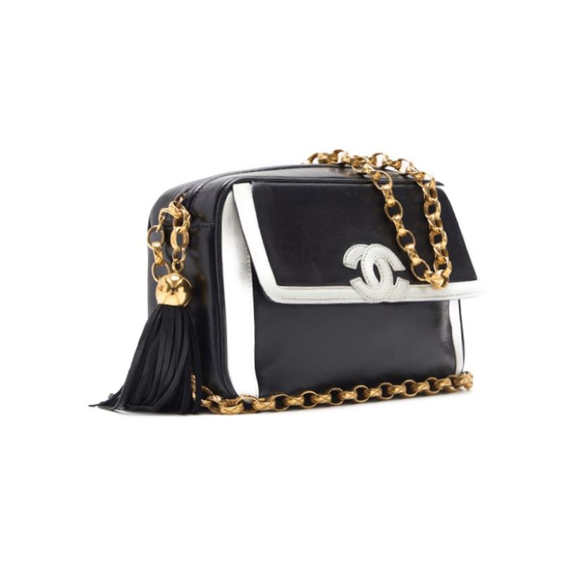 Chanel Shoulder Bag, Coco Mark With Fringe Bijou Chain, Bicolor Lambskin, White, Gold-Tone Hardware, Pre-Owned - Vintage La Charme
