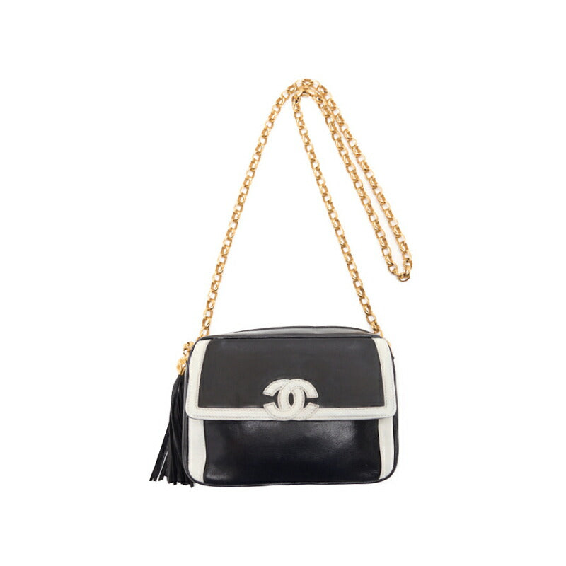 Chanel Shoulder Bag, Coco Mark With Fringe Bijou Chain, Bicolor Lambskin, White, Gold-Tone Hardware, Pre-Owned - Vintage La Charme