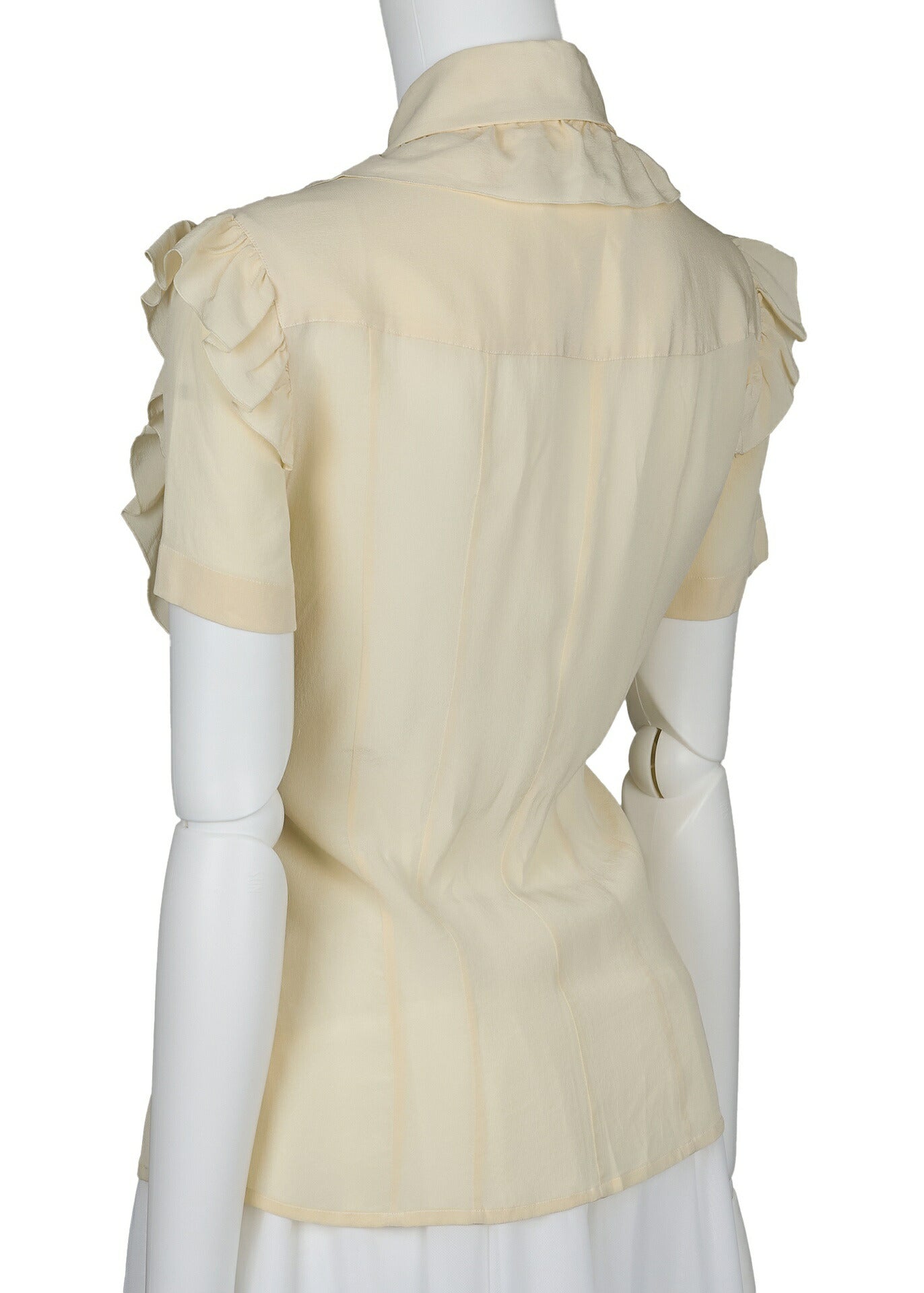 CHANEL Blouse, Short Sleeve, Cut-and-Sew, 100% Silk, Beige, Gold-Tone Hardware, Pre-Owned - Vintage La Charme