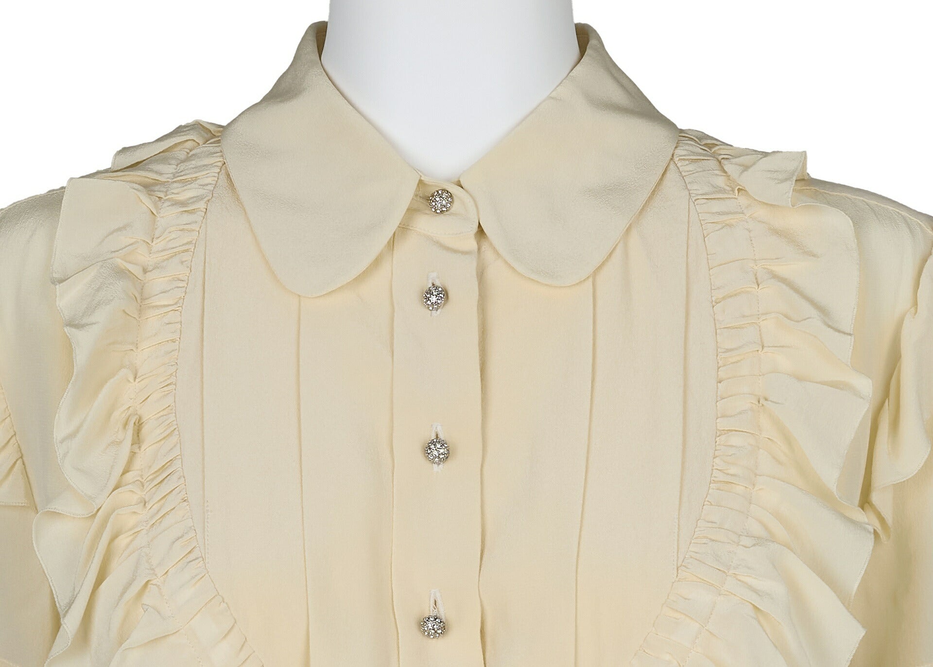 CHANEL Blouse, Short Sleeve, Cut-and-Sew, 100% Silk, Beige, Gold-Tone Hardware, Pre-Owned - Vintage La Charme