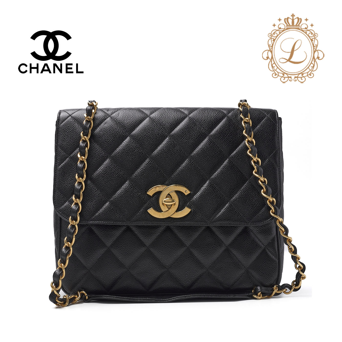 CHANEL Shoulder Bag, Deca Matelasse, Coco Chain Shoulder, Caviar Skin, Black, Gold-Tone Hardware, Pre-Owned - Vintage La Charme