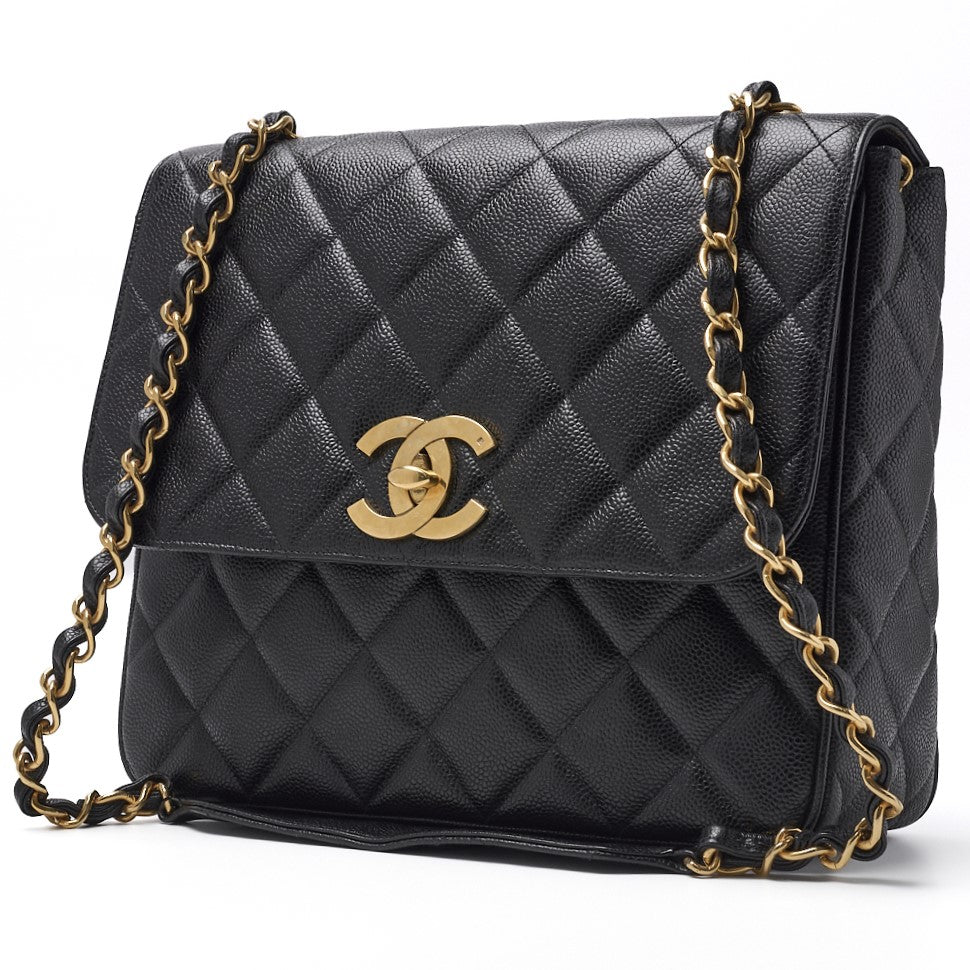 CHANEL Shoulder Bag, Deca Matelasse, Coco Chain Shoulder, Caviar Skin, Black, Gold-Tone Hardware, Pre-Owned - Vintage La Charme