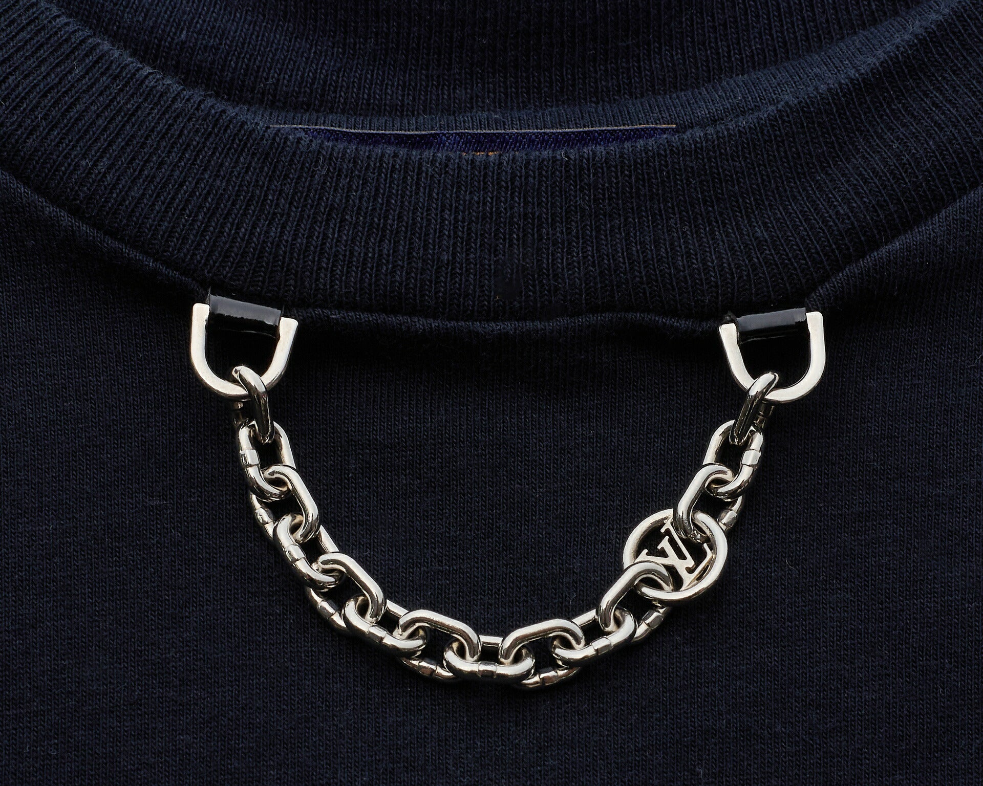 Louis Vuitton T-Shirt, Chain Detail, Cut-and-Sew, Cotton, Black, Silver-Tone Hardware, Pre-Owned - Vintage La Charme