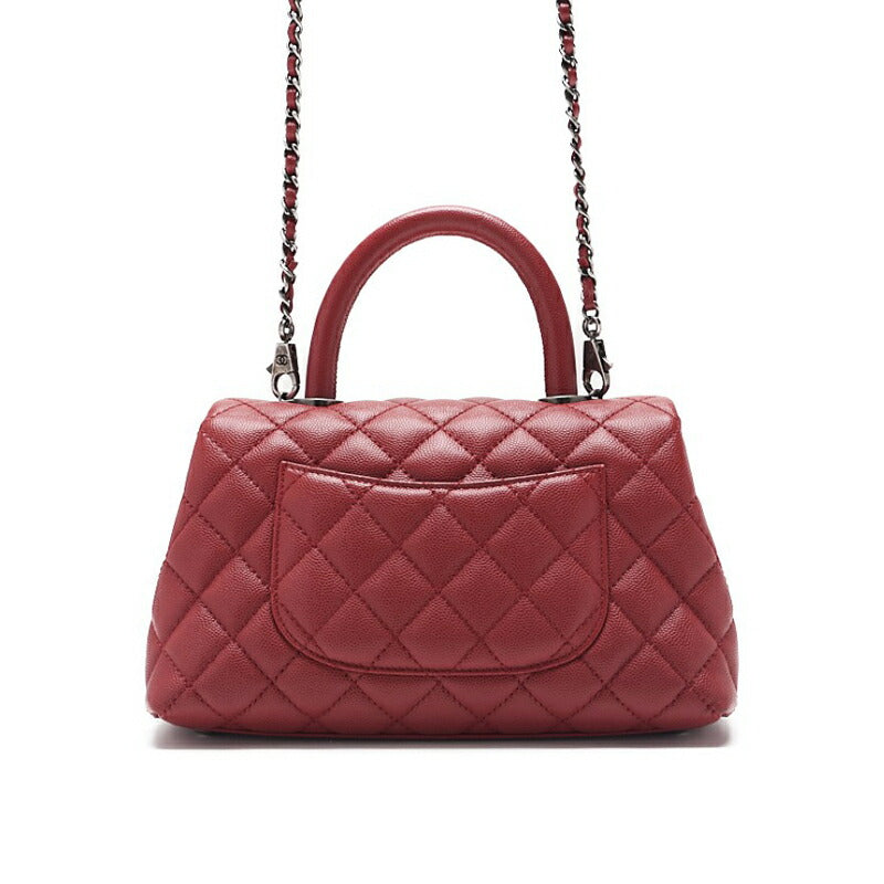 CHANEL Handbag Matelasse Coco Handle 2WAY Caviar Skin Red Silver-Tone Hardware Pre-Owned - Vintage La Charme