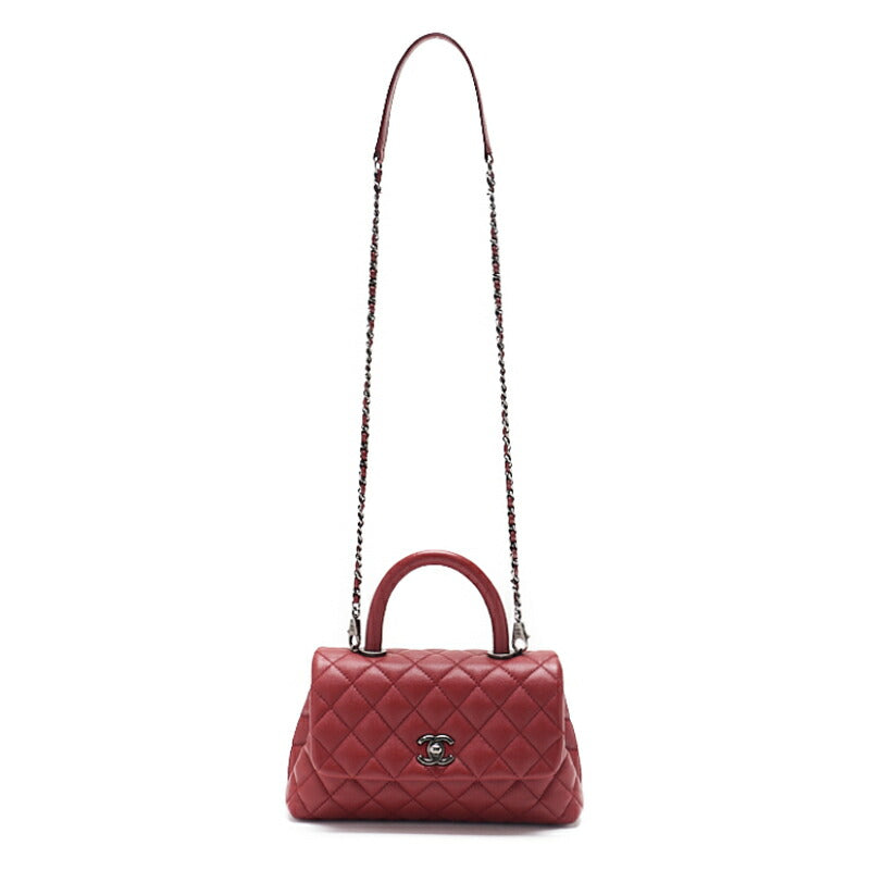CHANEL Handbag Matelasse Coco Handle 2WAY Caviar Skin Red Silver-Tone Hardware Pre-Owned - Vintage La Charme